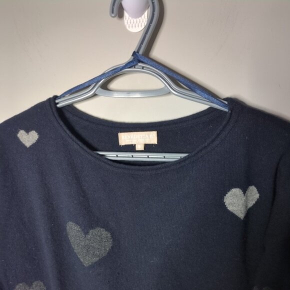 Benedetta B. Wool/Cashmere Crewneck Navy Heart Sweater Size Small - Picture 3 of 7